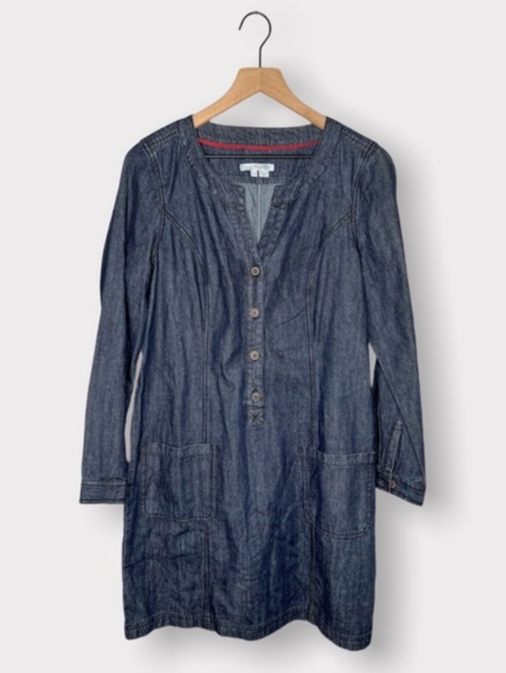 Boden Long Sleeve Half Button Down Denim Shirt Dress
